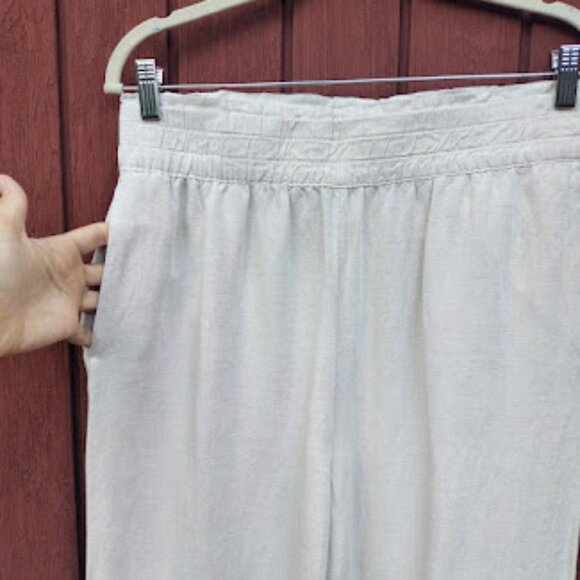 H&M | Beige Off-White Linen Blend Wide Leg Lightweight Pull On Summer Pants M - Picture 3 of 11